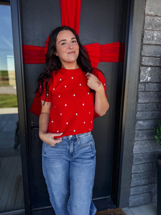 Kali Polka Dot Knit Top-Red