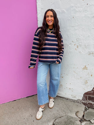 Logan Striped Long Sleeve-Navy