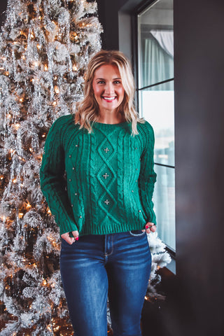 Claire Rhinestone Sweater-Green