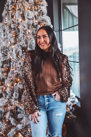 Winter Wonderland Sequin Top-Brown