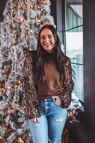 Winter Wonderland Sequin Top-Brown