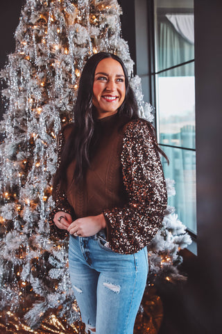 Winter Wonderland Sequin Top-Brown