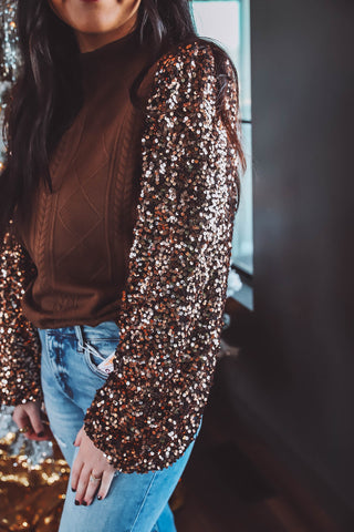 Winter Wonderland Sequin Top-Brown