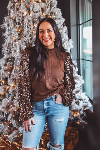 Winter Wonderland Sequin Top-Brown