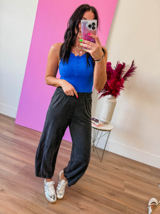 Floral Textured Tank-Royal Blue