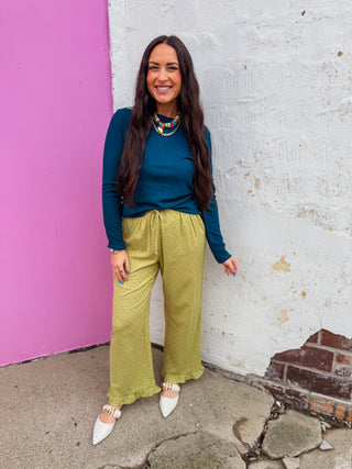 Nora Polka Dot Pants-Chartreuse