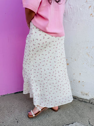 Grace Floral Midi Skirt-Off White
