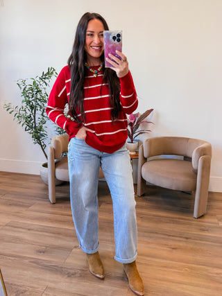 Wear Everywhere Striped Sweater-Red