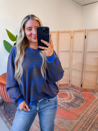 Myles Striped Pullover-Brown/Blue