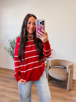 Wear Everywhere Striped Sweater-Red