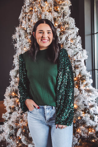 Winter Wonderland Sequin Knit Top-Green