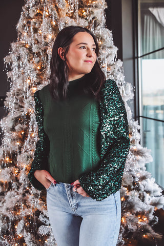 Winter Wonderland Sequin Knit Top-Green