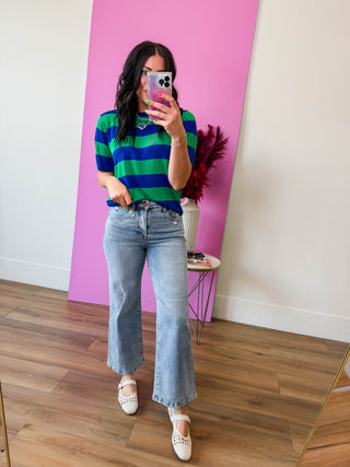 Callie Striped Knit Top-Royal/Green