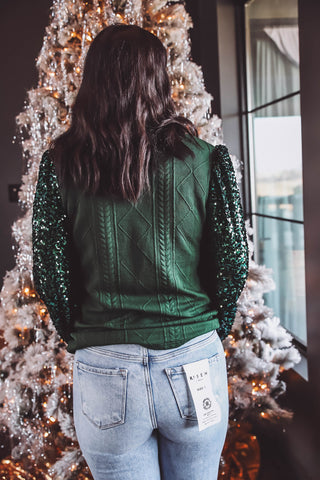 Winter Wonderland Sequin Knit Top-Green