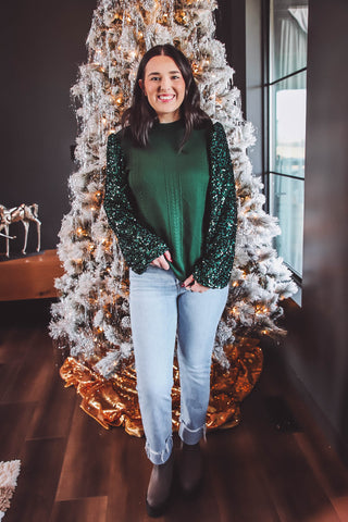 Winter Wonderland Sequin Knit Top-Green