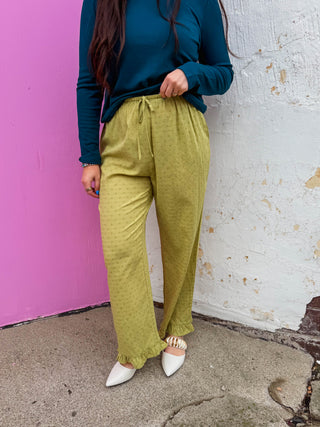 Nora Polka Dot Pants-Chartreuse
