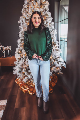 Winter Wonderland Sequin Knit Top-Green