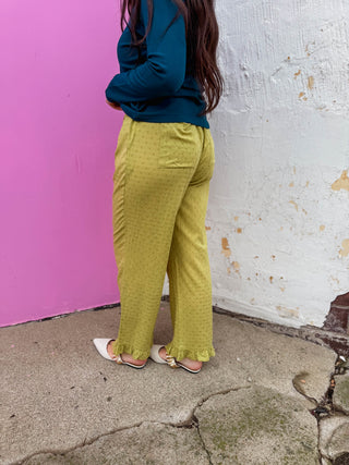Nora Polka Dot Pants-Chartreuse