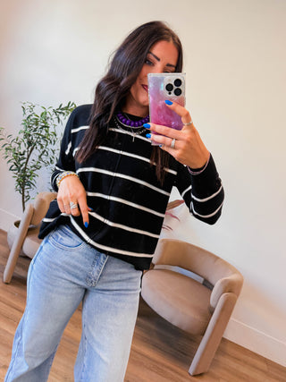 Wear Everywhere Striped Sweater-Black