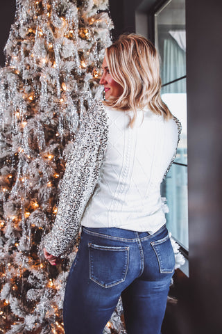 Winter Wonderland Sequin Knit Top-Cream