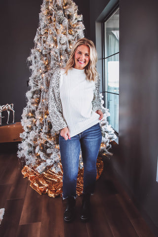 Winter Wonderland Sequin Knit Top-Cream