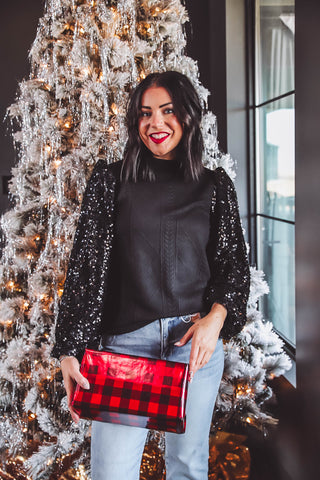 Winter Wonderland Sequin Knit Top-Black