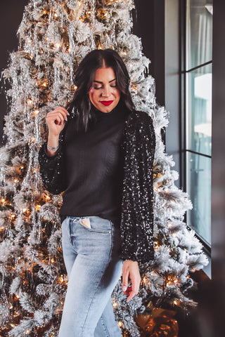 Winter Wonderland Sequin Knit Top-Black