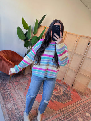 Kollins Striped Sweater-Pink Mix