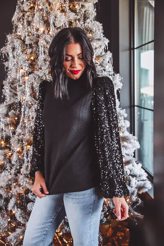 Winter Wonderland Sequin Knit Top-Black