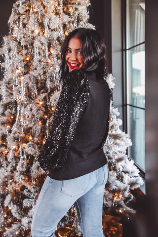 Winter Wonderland Sequin Knit Top-Black