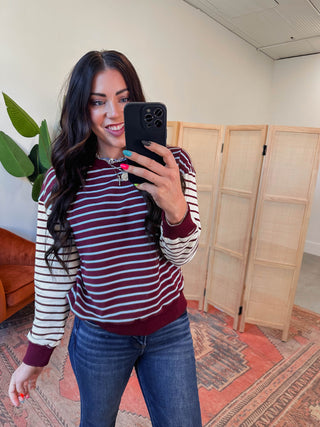 Liam Striped Pullover-Plum