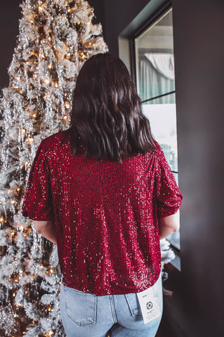 Holly Jolly Sequin Top-Burgundy