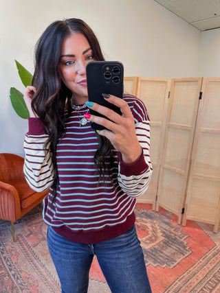 Liam Striped Pullover-Plum