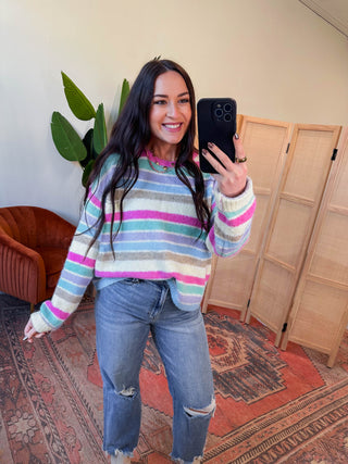 Kollins Striped Sweater-Pink Mix