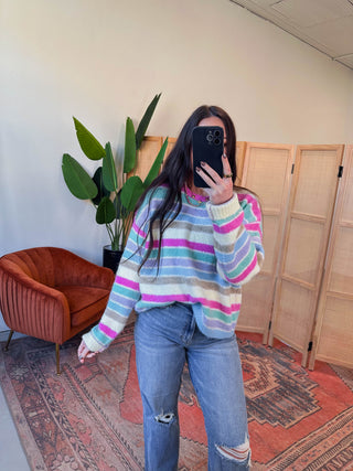 Kollins Striped Sweater-Pink Mix