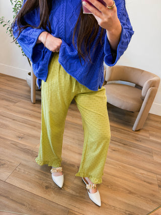 Nora Polka Dot Pants-Chartreuse