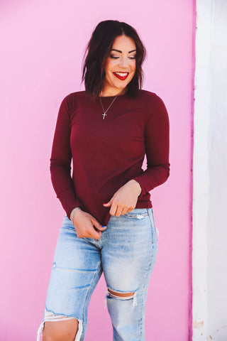 Kimberly Ribbed Top-Wine