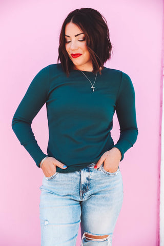 Kimberly Ribbed Top-Teal