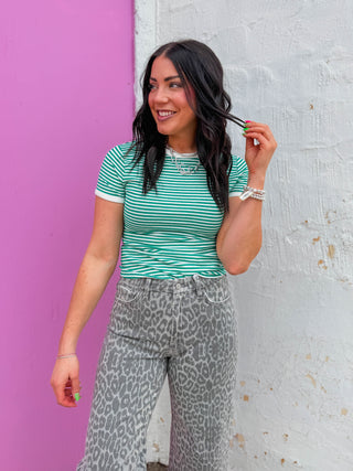 All Day Striped Tee-Kelly Green