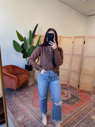 Abbey Henley Sweater-Dark Mocha