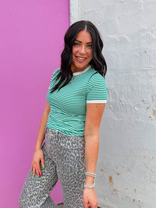 All Day Striped Tee-Kelly Green