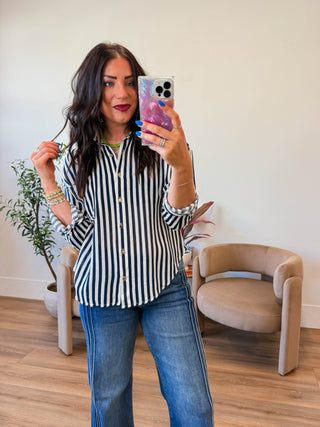 Mandi Striped Button Down-Navy