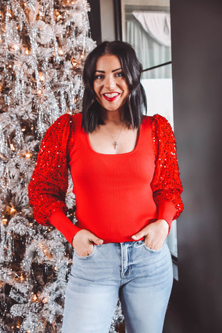 Sparkle & Shine Knit Top-Red