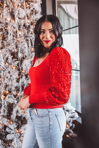 Sparkle & Shine Knit Top-Red