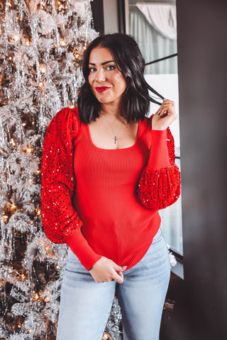 Sparkle & Shine Knit Top-Red