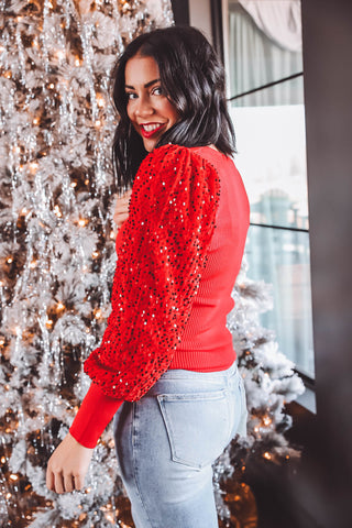 Sparkle & Shine Knit Top-Red