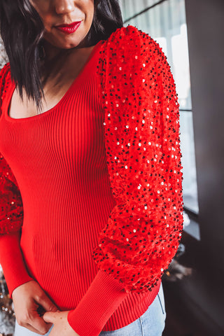 Sparkle & Shine Knit Top-Red