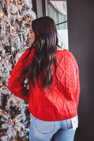 Claire Rhinestone Sweater-Red