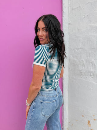 All Day Striped Tee-Teal