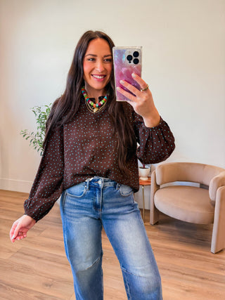 Trixie Polka Dot Top-Brown